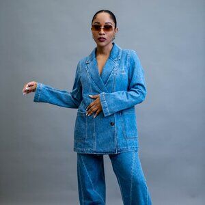 Double Breasted Denim Blazer Jacket